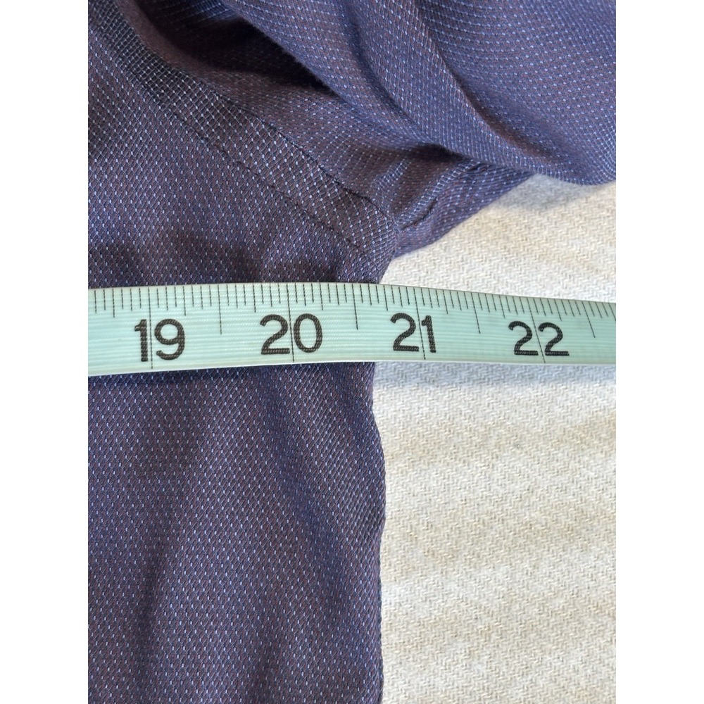 Blue Button Up Long Sleeve Slim Fit Stretch Shirt Size L 16.5" 32/33 Patches - Picture 7 of 8